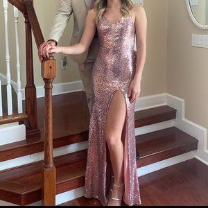 Light Pink V-Line Sequin Prom Dress